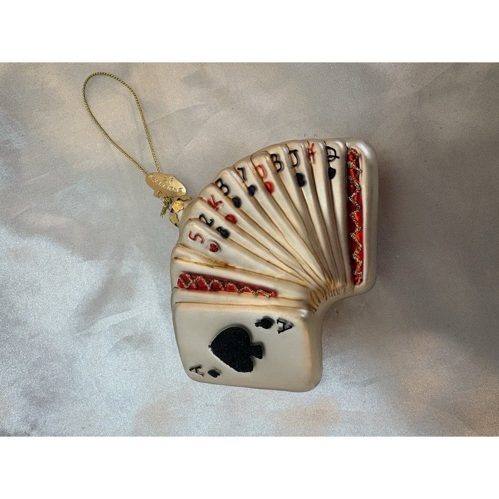Vintage Christmas Glass ornament Bronners Deck cards Poker Bridge Vegas 4in